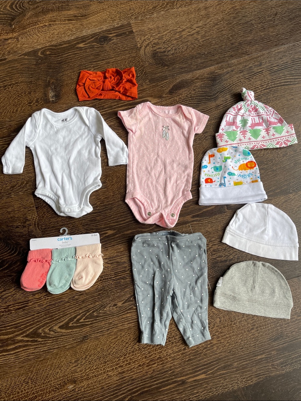 Newborn girl clothing and beanie bundle